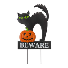 Load image into Gallery viewer, 32&quot;H Lighted Halloween Metal Black Cat Yard Stake or Hanging Decor (Two Functions)
