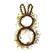 Load image into Gallery viewer, 24.5&quot;H Easter Bunny Shaped Wreath with Eggs &amp; Pink Satin Ribbon Bow
