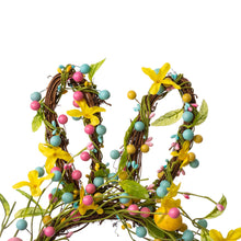 Load image into Gallery viewer, 24.5&quot;H Easter Bunny Shaped Wreath with Eggs &amp; Pink Satin Ribbon Bow
