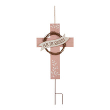 Load image into Gallery viewer, 32&quot;H Easter Wooden/Metal Cross Yard Stake or Wall Decor (KD, Two Function)
