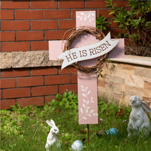 Load image into Gallery viewer, 32&quot;H Easter Wooden/Metal Cross Yard Stake or Wall Decor (KD, Two Function)
