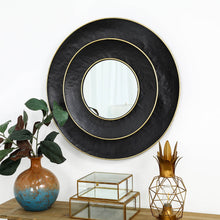 Load image into Gallery viewer, 27.36&quot;D Black With Golden Trimming 3D Round Metal Wall Mirror
