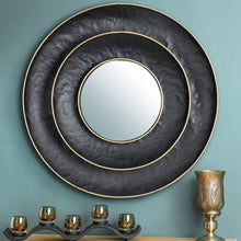 Load image into Gallery viewer, 27.36&quot;D Black With Golden Trimming 3D Round Metal Wall Mirror
