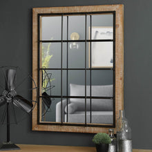 Load image into Gallery viewer, 31.5&quot;H Farmhouse Wooden/Metal Windowpane Rectangular Wall Mirror Decor
