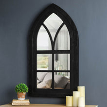 Load image into Gallery viewer, 40.16&quot;H Black Wooden Cathedral Windowpane Wall Mirror Decor
