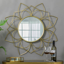 Load image into Gallery viewer, 32.75&quot;D Oversized 3D Lotus Regency Modern Gold Metal Wall Mirror
