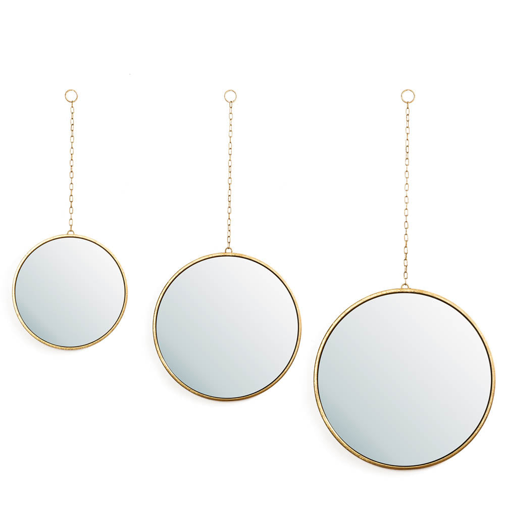 Set of 3 Regency Modern Gold Metal Chains Hanging Mirrors