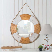 Load image into Gallery viewer, 30&quot;D Coastal Lifebuoy Wood Wall Mirror
