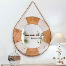 Load image into Gallery viewer, 30&quot;D Coastal Lifebuoy Wood Wall Mirror
