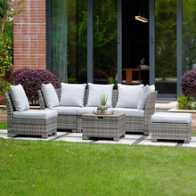 Load image into Gallery viewer, 6-Piece Outdoor Patio Wicker Sectional Conversation Sofa Set with Cushions
