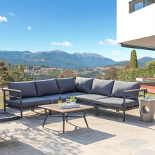 Load image into Gallery viewer, 6-Piece Outdoor Patio Black Aluminum Sectional Conversation Sofa Set with Cushions
