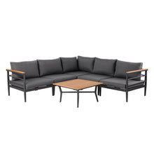 Load image into Gallery viewer, 6-Piece Outdoor Patio Black Aluminum Sectional Conversation Sofa Set with Cushions
