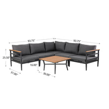 Load image into Gallery viewer, 6-Piece Outdoor Patio Black Aluminum Sectional Conversation Sofa Set with Cushions
