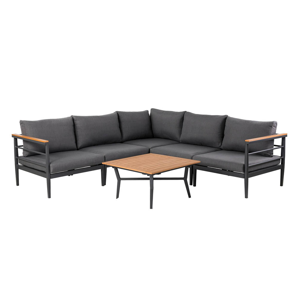 6-Piece Outdoor Patio Black Aluminum Sectional Conversation Sofa Set with Cushions