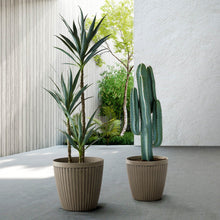 Load image into Gallery viewer, Eco-friendly Large Faux Concrete Round Plastic Fluted Pot Planters, Set of 2
