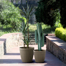 Load image into Gallery viewer, Eco-friendly Large Faux Concrete Round Plastic Fluted Pot Planters, Set of 2
