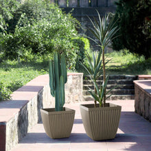 Load image into Gallery viewer, Eco-friendly Large Faux Concrete Square Plastic Fluted Pot Planters, Set of 2
