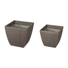 Load image into Gallery viewer, Eco-friendly Large Faux Concrete Square Plastic Fluted Pot Planters, Set of 2
