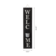 Load image into Gallery viewer, 42&quot;H Wooden Black WELCOME Porch Sign with Metal Planter
