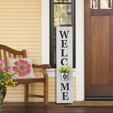 Load image into Gallery viewer, 42&quot;H Wooden White WELCOME Porch Sign with Metal Planter
