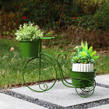 Load image into Gallery viewer, 15&quot;H Hand Painted Green Metal Bicycle Plant Stand
