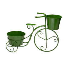 Load image into Gallery viewer, 15&quot;H Hand Painted Green Metal Bicycle Plant Stand
