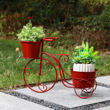 Load image into Gallery viewer, 15&quot;H Hand Painted Red Metal Bicycle Plant Stand
