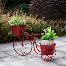 Load image into Gallery viewer, 15&quot;H Hand Painted Red Metal Bicycle Plant Stand
