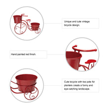 Load image into Gallery viewer, 15&quot;H Hand Painted Red Metal Bicycle Plant Stand
