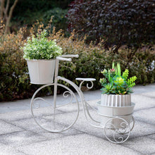 Load image into Gallery viewer, 15&quot;H Hand Painted White Metal Bicycle Plant Stand
