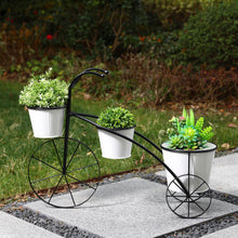 Load image into Gallery viewer, 20.5&quot;H White &amp; Black Metal Enamel Bicycle Planter Stand
