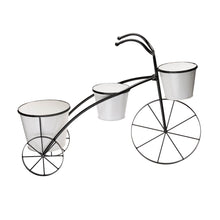 Load image into Gallery viewer, 20.5&quot;H White &amp; Black Metal Enamel Bicycle Planter Stand
