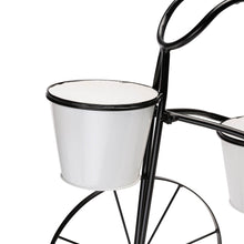 Load image into Gallery viewer, 20.5&quot;H White &amp; Black Metal Enamel Bicycle Planter Stand
