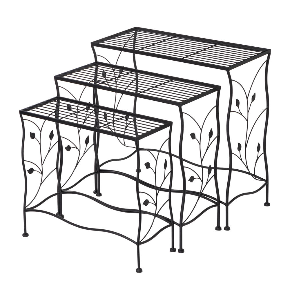 Rectangular Nesting Black Metal Plant Stand, Set of 3