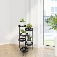 Load image into Gallery viewer, 32&quot;H Foldable 6-Tiered Round Black Metal Plant Stand
