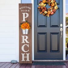 Load image into Gallery viewer, 42&quot;H &quot;WELCOME TO OUR PORCH&quot; Wooden Porch Sign with Metal Planter
