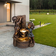 Load image into Gallery viewer, 25.5&quot;H Polyresin Boy and Girl Sculptural Outdoor Fountain With Pump and LED Lights
