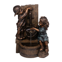 Load image into Gallery viewer, 25.5&quot;H Polyresin Boy and Girl Sculptural Outdoor Fountain With Pump and LED Lights
