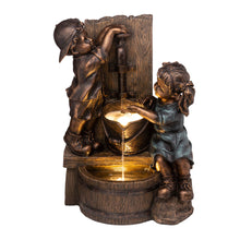 Load image into Gallery viewer, 25.5&quot;H Polyresin Boy and Girl Sculptural Outdoor Fountain With Pump and LED Lights
