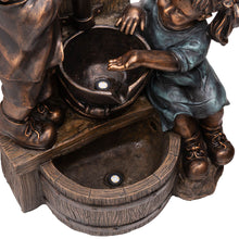 Load image into Gallery viewer, 25.5&quot;H Polyresin Boy and Girl Sculptural Outdoor Fountain With Pump and LED Lights
