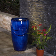 Load image into Gallery viewer, 20.5&quot;H Cobalt Blue Ceramic Pot Fountain with Pump and LED Light
