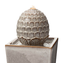 Load image into Gallery viewer, 35.75&quot;H Oversized Sand Beige Artichoke Pedestal Ceramic Fountain with Pump and LED Light
