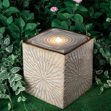 Load image into Gallery viewer, 14.75&quot;H Sand Beige Embossed Pattern Cubic Ceramic Fountain with Pump and LED Light
