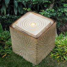 Load image into Gallery viewer, 14.75&quot;H Sand Beige Embossed Pattern Cubic Ceramic Fountain with Pump and LED Light
