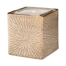 Load image into Gallery viewer, 14.75&quot;H Sand Beige Embossed Pattern Cubic Ceramic Fountain with Pump and LED Light
