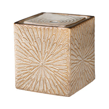 Load image into Gallery viewer, 14.75&quot;H Sand Beige Embossed Pattern Cubic Ceramic Fountain with Pump and LED Light
