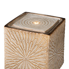 Load image into Gallery viewer, 14.75&quot;H Sand Beige Embossed Pattern Cubic Ceramic Fountain with Pump and LED Light
