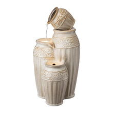 Load image into Gallery viewer, 27.25&quot;H 3-Tier Sand Beige Embossed Pattern Ceramic Pots Fountain with Pump and LED Light
