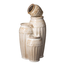 Load image into Gallery viewer, 27.25&quot;H 3-Tier Sand Beige Embossed Pattern Ceramic Pots Fountain with Pump and LED Light
