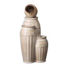 Load image into Gallery viewer, 27.25&quot;H 3-Tier Sand Beige Embossed Pattern Ceramic Pots Fountain with Pump and LED Light
